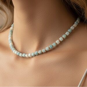 Aqua and White Beaded Necklace